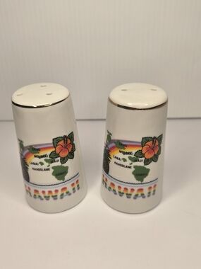 Hawaii Floral Ceramic Salt and Pepper Shaker Set - White
